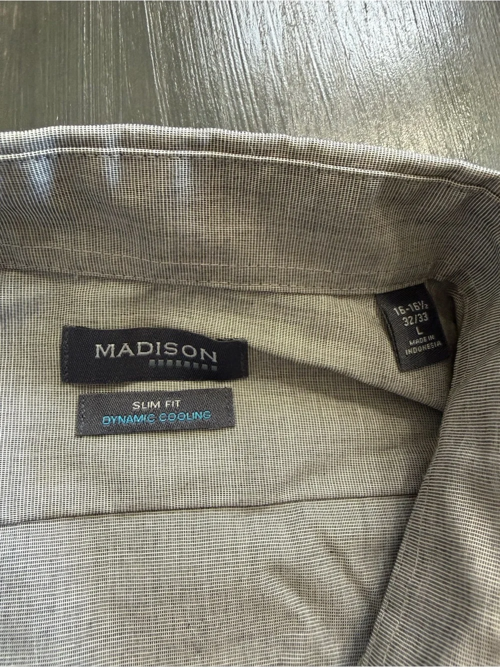 Madison Slim Fit Dress Shirt Mens 16-16½ Gray Long Sleeve Button Up